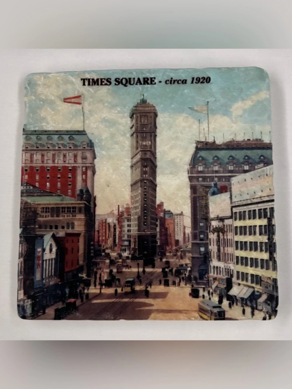 Vintage New York City Times Square Marble Coasters Set Screencraft Tileworks
